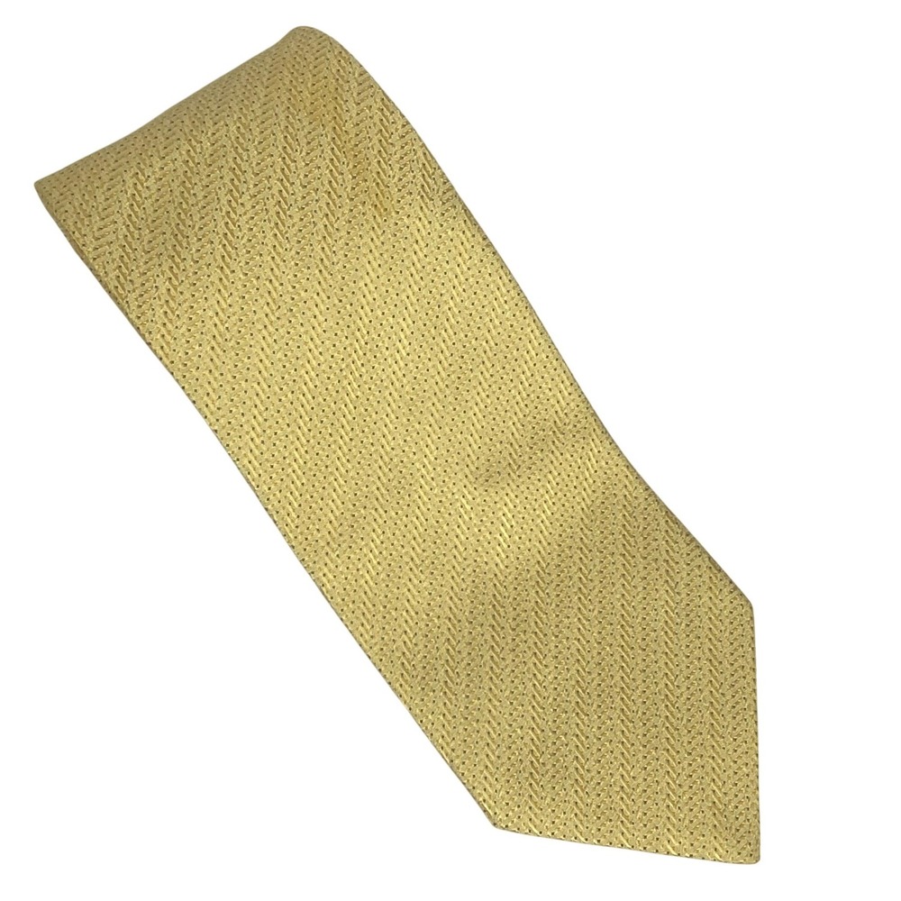 BARNEYS NEW YORK Mens Silk Tie Gold Yellow Jacquard Herringbone Italy‎ 58"x3.5"